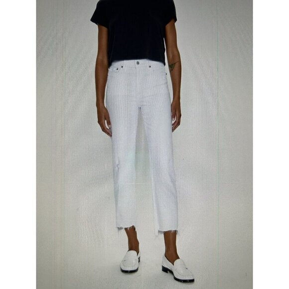 Pistola Charlie High Rise Classic Straight Ankle Deconstructed Optic White Sz 26 - Picture 1 of 13